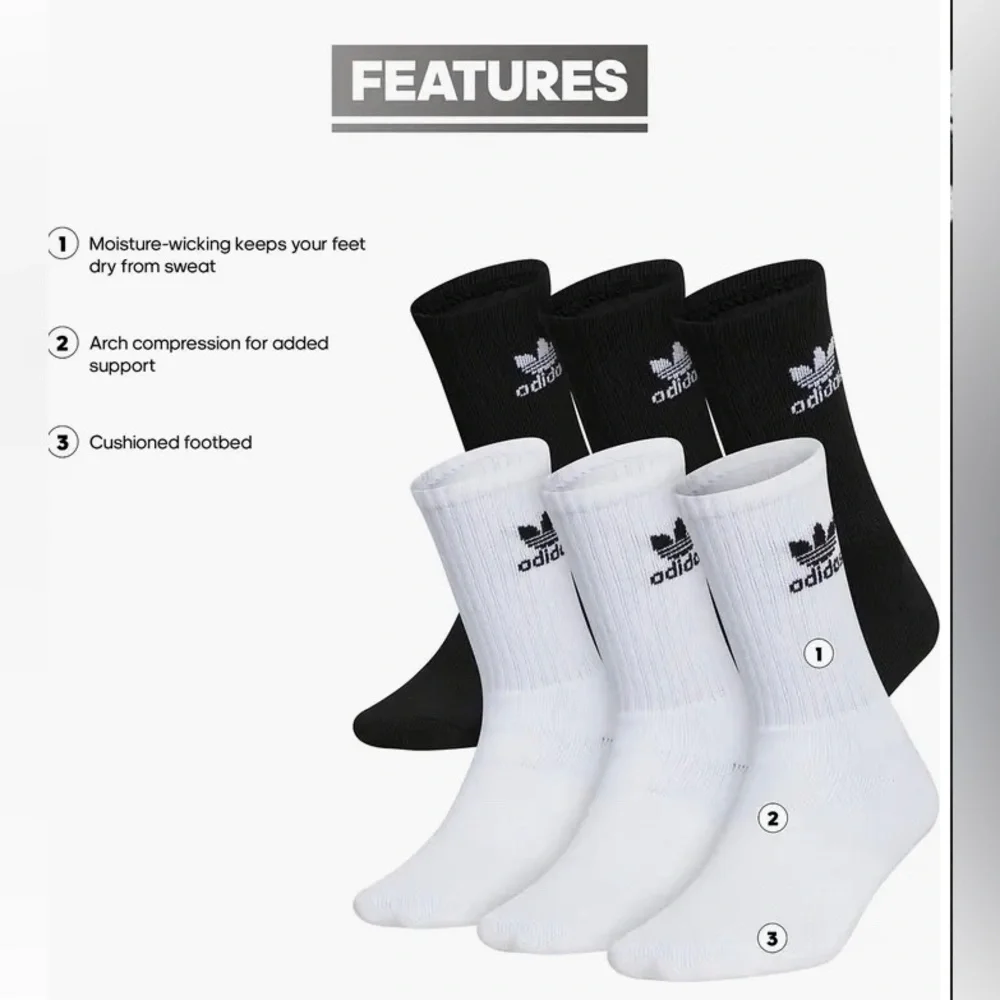 Adidas Originals White Black Trefoil logo Cushioned Tall Crew Socks multi size